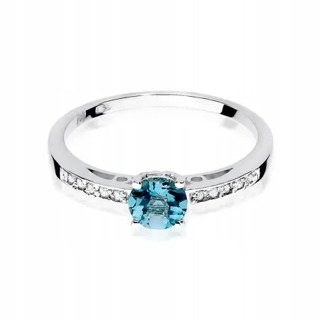 Pierścionek Zaręczynowy Topaz Brylanty Białe Złoto
