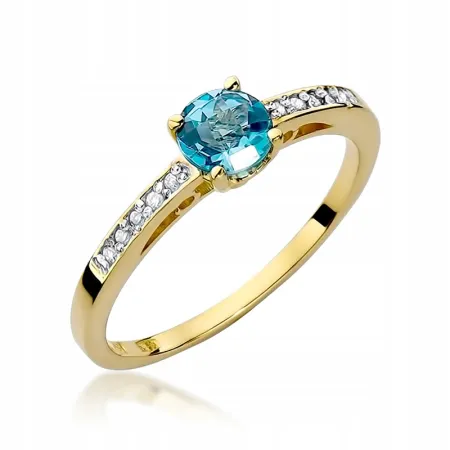 Pierścionek Zaręczynowy Topaz Brylanty Białe Złoto