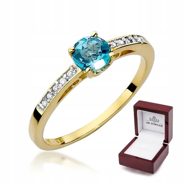 Złoty 14K Pierścionek Zaręczynowy Topaz Brylanty