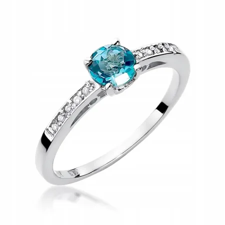 Złoty 14K Pierścionek Zaręczynowy Topaz Brylanty