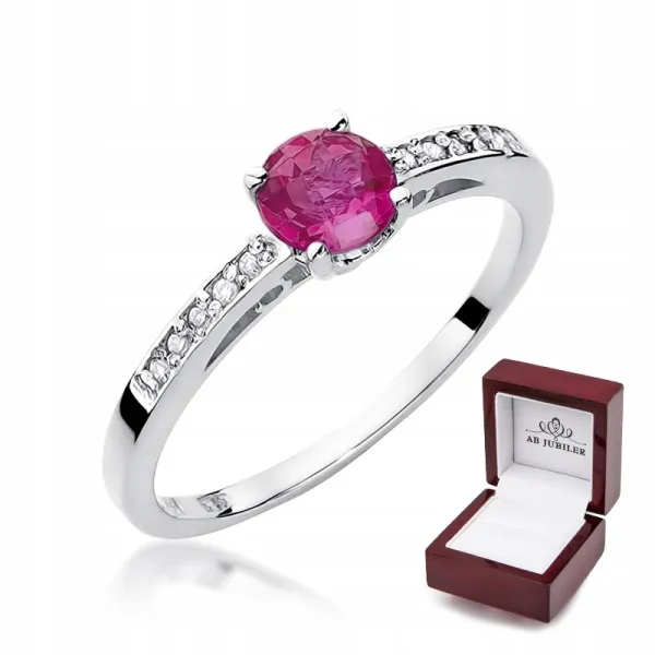 Pierścionek Zaręczynowy Rubin Diamenty Białe Złoto