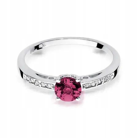 Pierścionek Zaręczynowy Rubin Diamenty Białe Złoto