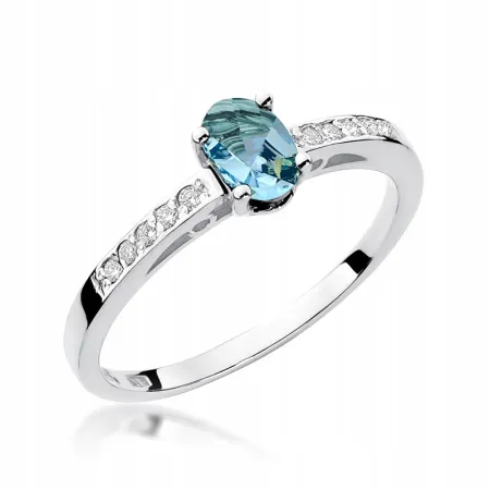 Złoty 585 Pierścionek Zaręczynowy Topaz Brylanty
