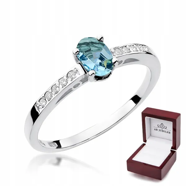 Pierścionek 585 Białe Złoto Topaz Brylanty Grawer