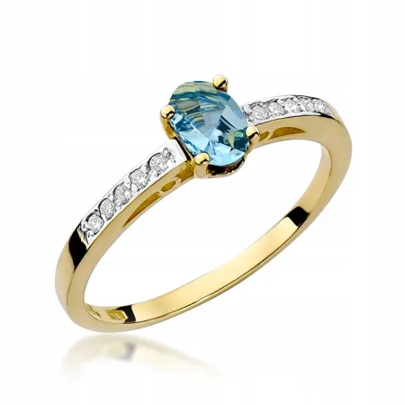 Pierścionek 585 Białe Złoto Topaz Brylanty Grawer