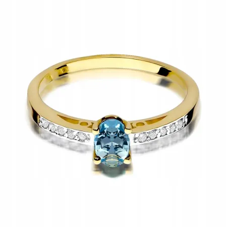 Pierścionek 585 Białe Złoto Topaz Brylanty Grawer