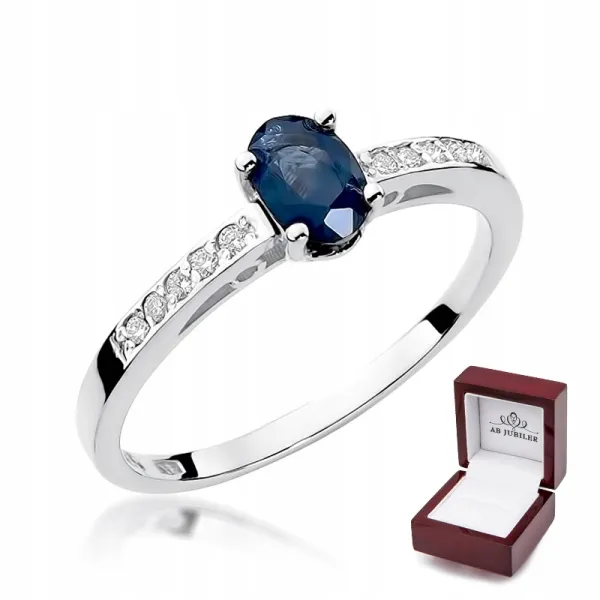 Pierścionek Zaręczynowy Białe Złoto Szafir Grawer