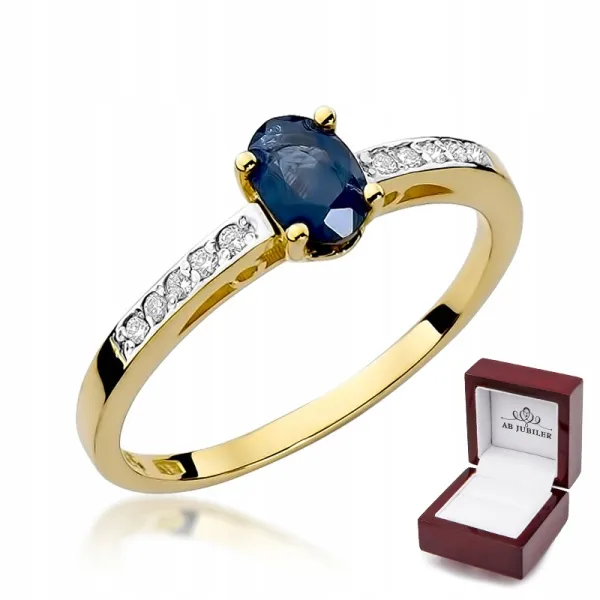 Pierścionek 585 Zaręczynowy Szafir Diamenty Grawer