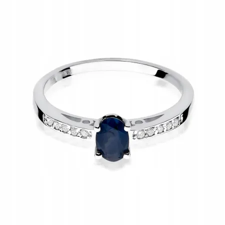 Pierścionek 585 Zaręczynowy Szafir Diamenty Grawer