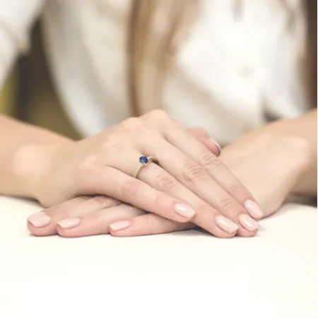 Pierścionek 585 Zaręczynowy Szafir Diamenty Grawer