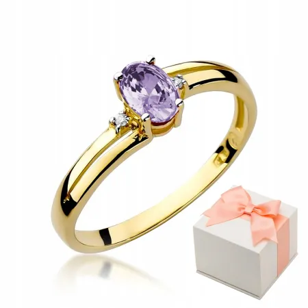 Złoty 585 Pierścionek Zaręczynowy Tanzanit Diament