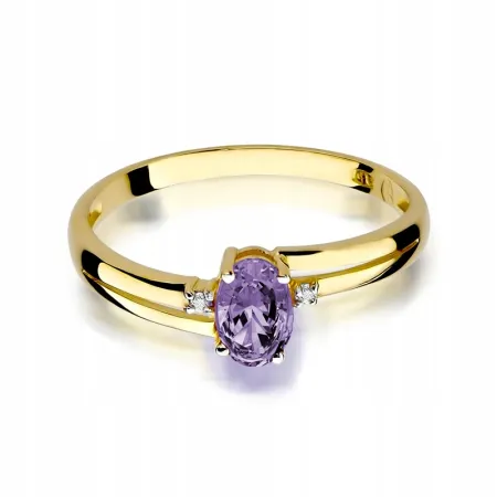 Złoty 585 Pierścionek Zaręczynowy Tanzanit Diament