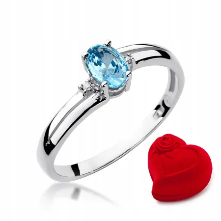 Pierścionek Zaręczynowy Białe Złoto Topaz Brylanty