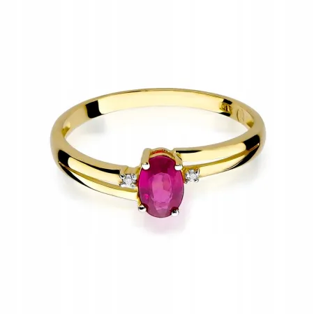 Pierścionek Białe Złoto Rubin Diamenty Próba 585