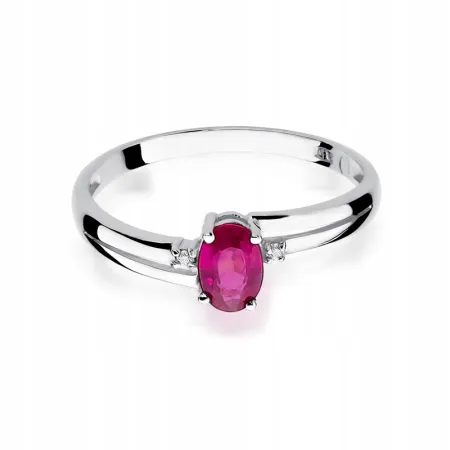 Złoty 14K Pierścionek Rubin 0,60ct Diamenty Grawer