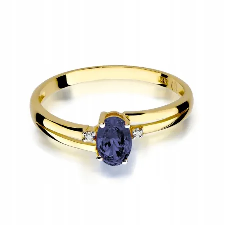 Pierścionek 585 Szafir Diamenty Białe Złoto Grawer