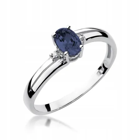 Złoty 14K Pierścionek Zaręczynowy Szafir Diamenty