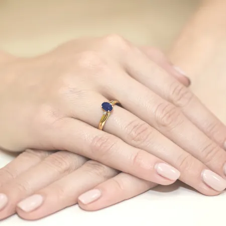 Złoty 14K Pierścionek Zaręczynowy Szafir Diamenty