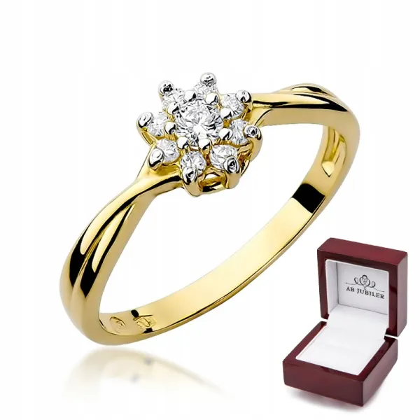 Złoty 14K Pierścionek Brylanty Idealny na Prezent