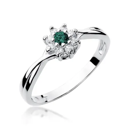 Złoty Pierścionek Szmaragd Diamenty Próba 585