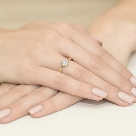 Pierścionek 585 Białe Złoto Ametyst Brylant Grawer