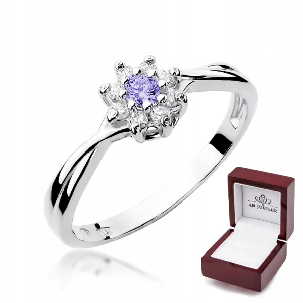 Pierścionek Białe Złoto Tanzanit Brylant Próba 585