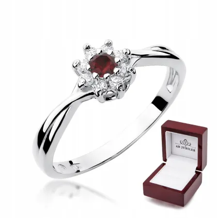 Elegancki Pierścionek Białe Złoto Rubin Brylanty