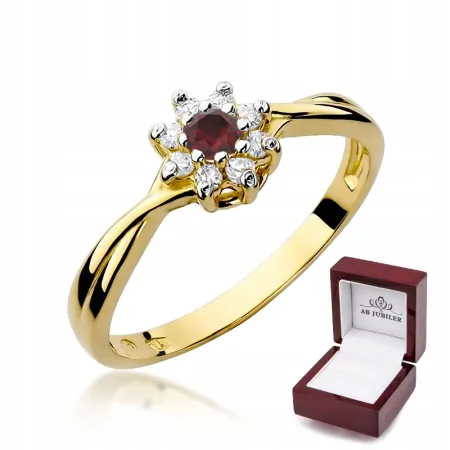 Złoty 14K Pierścionek Rubin Brylanty na Prezent