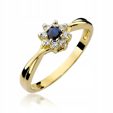 Pierścionek Zaręczynowy Białe Złoto Szafir Diament