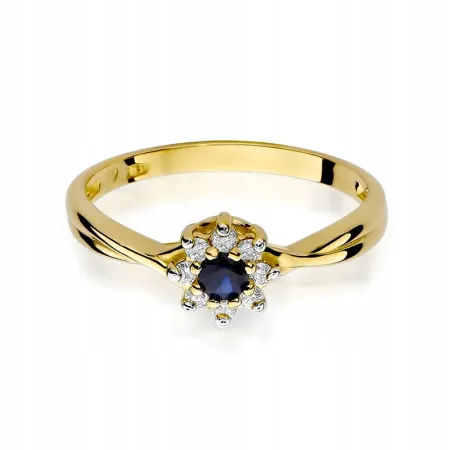 Pierścionek Zaręczynowy Białe Złoto Szafir Diament