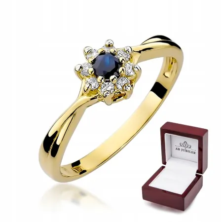 Złoto 14K Pierścionek Zaręczynowy Szafir Diamenty