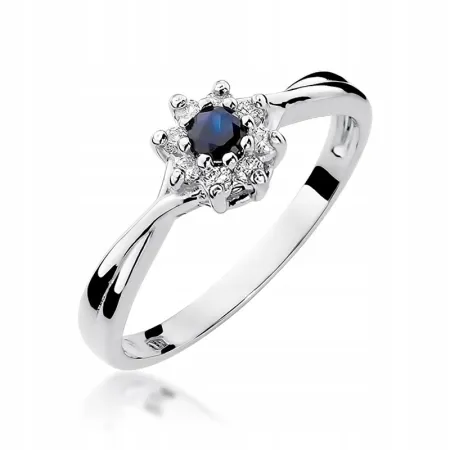 Złoto 14K Pierścionek Zaręczynowy Szafir Diamenty