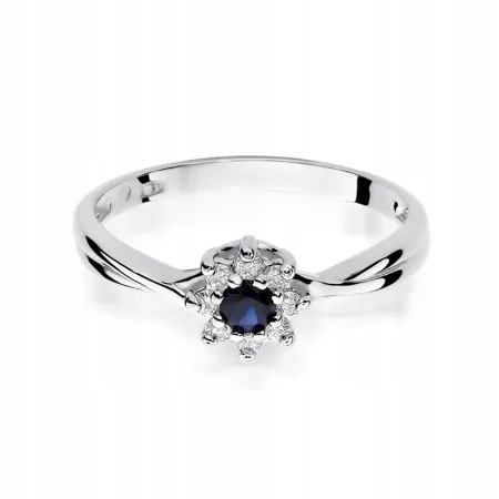 Złoto 14K Pierścionek Zaręczynowy Szafir Diamenty