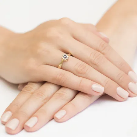 Złoto 14K Pierścionek Zaręczynowy Szafir Diamenty
