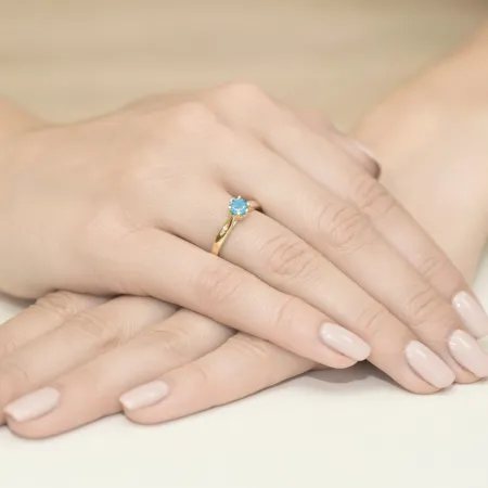 Złoty 14K Pierścionek Zaręczynowy Topaz Diamenty