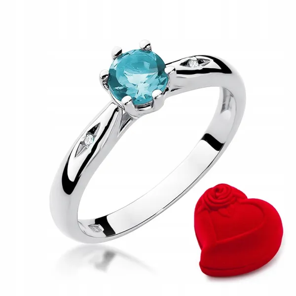 Pierścionek Zaręczynowy Białe Złoto Topaz Diamenty