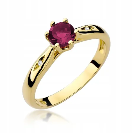 Pierścionek 585 Białe Złoto Rubin Diamenty Grawer