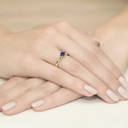 Złoty 14K Pierścionek Zaręczynowy Szafir Diamenty