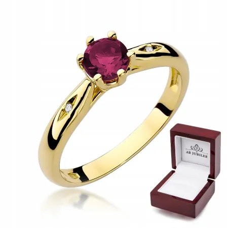 Pierścionek Zaręczynowy Rubin Diamenty Próba 585
