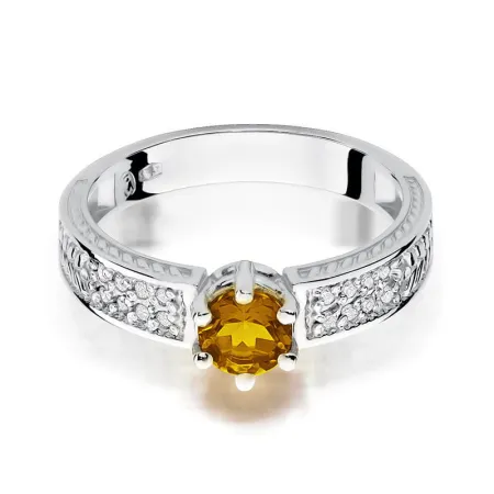 Pierścionek Cytryn Brylanty Próba 585 Białe Złoto