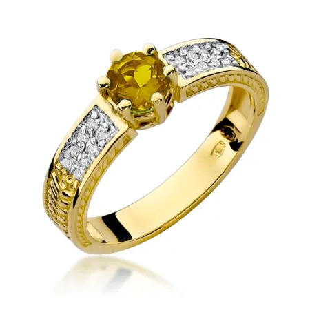 Pierścionek Cytryn Brylanty Próba 585 Białe Złoto