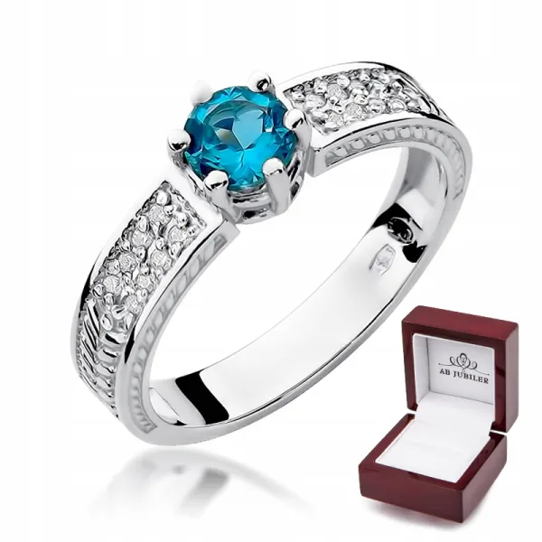Pierścionek Topaz i Diamenty Białe Złoto Próba 585