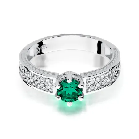 Złoty 585 Pierścionek Szmaragd Brylanty Grawer