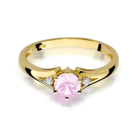 Pierścionek 585 Różowy Topaz Brylanty Białe Złoto