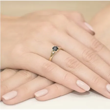 Pierścionek 14K Zaręczynowy Czarny Białe Diamenty