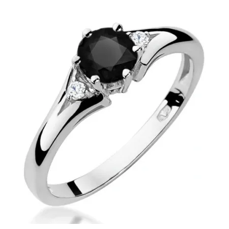 Pierścionek 14K Zaręczynowy Czarny Białe Diamenty