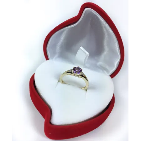 Złoty 585 Pierścionek Zaręczynowy Ametyst Diamenty