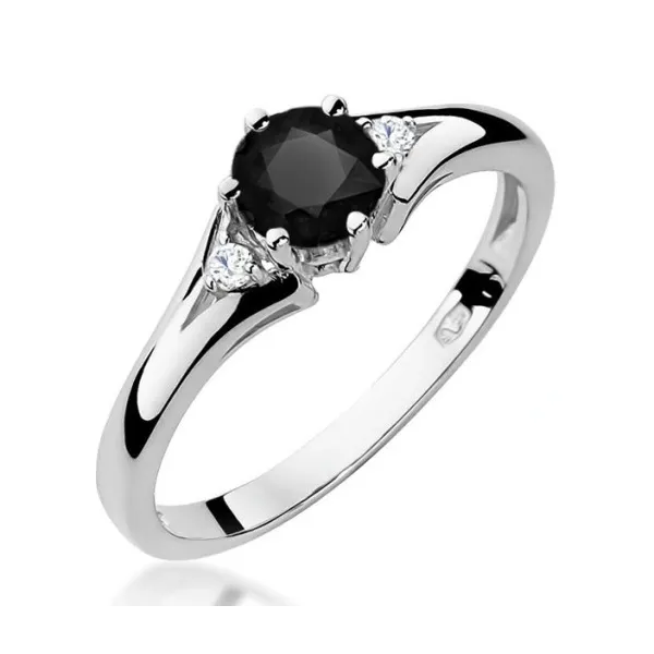 Pierścionek 585 Czarny Białe Diamenty Białe Złoto