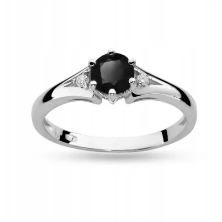 Pierścionek 585 Czarny Białe Diamenty Białe Złoto