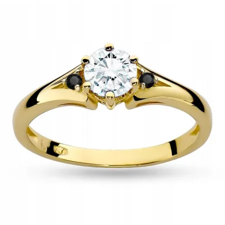 Pierścionek Biały Szafir Czarne Brylanty Próba 585